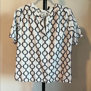 Loft Navy and White Geometric Women's Boxy Top Cotton